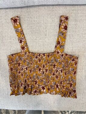 American Eagle Outfitters Mustard Floral Smocked Crop Top